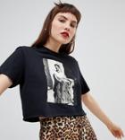 Reclaimed Vintage Inspired Frida Kahlo Cropped T-shirt - Black