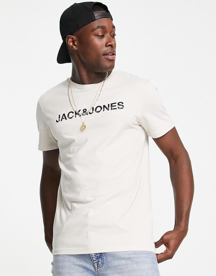 Jack & Jones Logo T-shirt In Stone-neutral