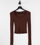 Stradivarius Scoop Neck Fitted Top In Chocolate Brown