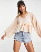Asos Design Smock Top In Contrast Sheer Texture In Blush-pink