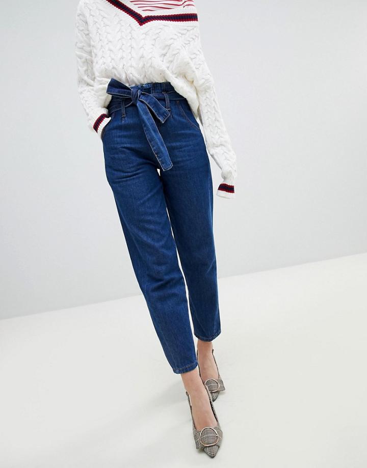 Stradivarius Tie Waist Wide Leg Jean - Blue