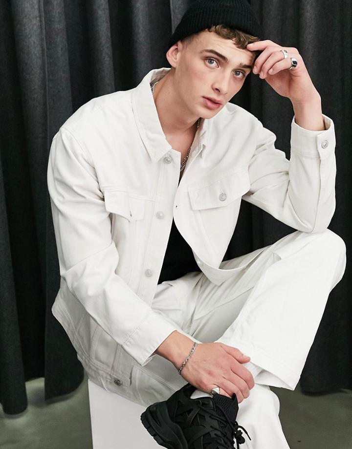 Topman Oversized Denim Jacket In White