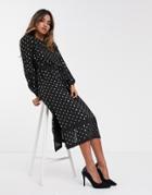 Ted Baker Haylow Tie Cuff Metallic Spot Midi Dress-black