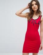 Fila Sleeveless Bodycon Dress With Zip Front - Red