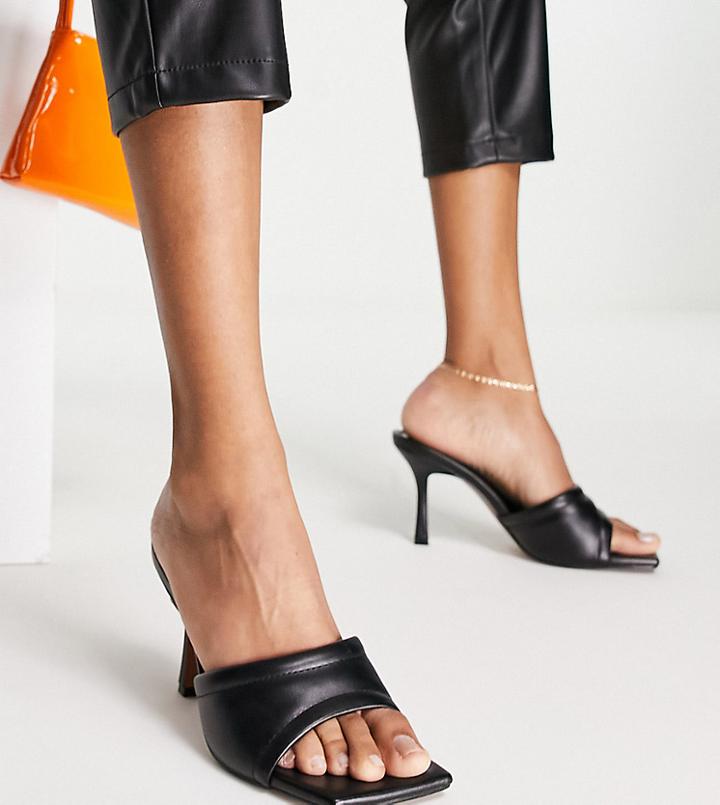 Asos Design Wide Fit Harvey Mid Heeled Mule Sandals In Black