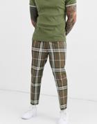 Asos Design Tapered Smart Pants In Oversized Brown Check With Carabiner