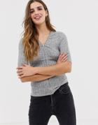 Qed London Zip Front Detail Top - Gray