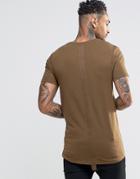 Asos Longline Muscle T-shirt With Tape Spine In Khaki - Green