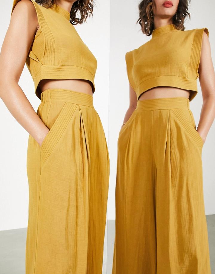 Asos Edition Sleeveless Top With Stitch Detail In Mustard-yellow