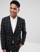 Selected Homme Slim Fit Suit Jacket In Panel Grid - Black