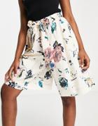Selected Femme Organic Cotton Shorts In Floral Print - Part Of A Set-multi