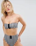 Asos Mix And Match Stripe Print Bandeau Bikini Top With Hook And Eye - Multi