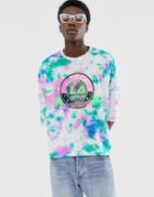 Asos Design Oversized Cropped T-shirt In Tie Dye With Large Chest Print - White