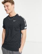 Nike Repeat Pack All Over Logo Print Taping T-shirt In Black