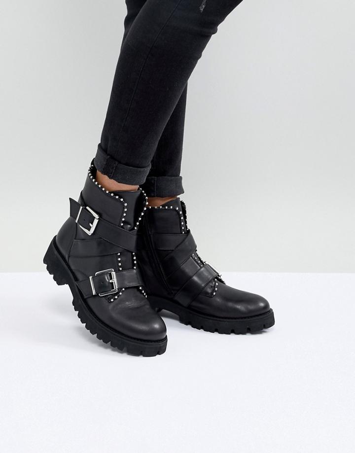 Steve Madden Hoofy Stud Detail Buckle Boot - Black