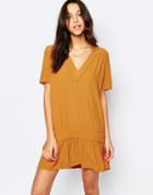 Ba & Sh Frida Drop Waist Dress With V Neck - Safran