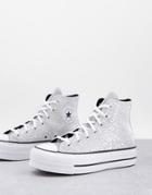 Converse Chuck Taylor All Star Hi Lift Glitter Leopard Platform Sneakers In Silver