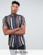 Asos Tall Viscose Regular Fit Printed Stripe Shirt - Navy