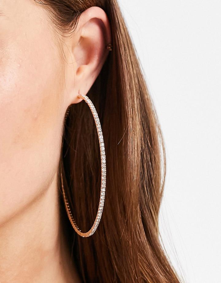 Asos Design Hoop Earrings In 80mm Fine Crystal In Gold Tone