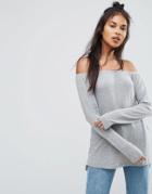 Asos Off Shoulder Top In Slouchy Fit - Gray