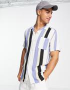 Topman Short Sleeve Stripe Shirt In Blue-multi