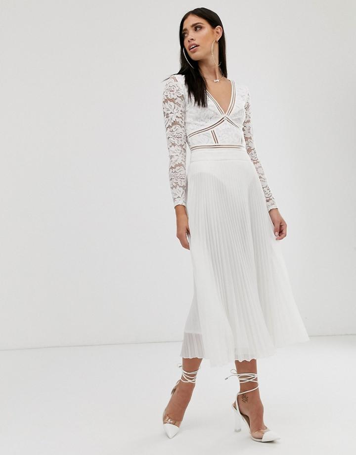 Parallel Lines Pleated Chiffon Midi Skirt In White