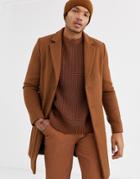 Asos Design Two-piece Wool Mix Overcoat In Tan-brown