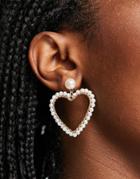 River Island Pearl Heart Drop Earrings In Gold Tone