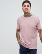 Bershka Longline Textured Knit T-shirt In Pink - Pink