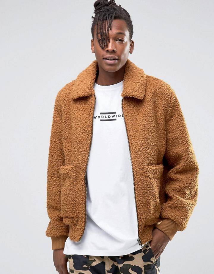 Asos Borg Bomber Jacket In Rust - Orange