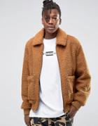 Asos Borg Bomber Jacket In Rust - Orange