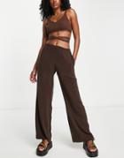 Weekday Straight Leg Slouchy Satin Pants In Brown