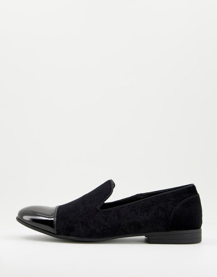 Brave Soul Velvet Loafers With Contast Toe Cap In Black