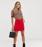 Missguided Denim Mini Skirt In Red - Red