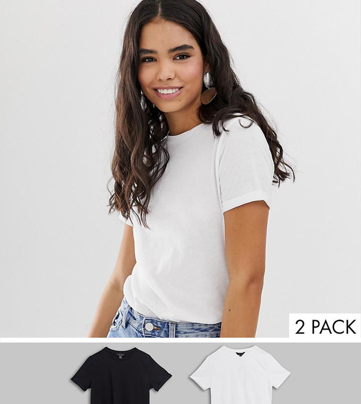 New Look 2 Pack Tee With Roll Sleeve In Black And White