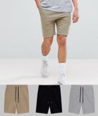 Asos Skinny Shorts 3 Pack Black/gray Marl/beige Save - Multi