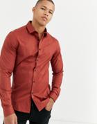 Asos Design Skinny Fit Poplin Shirt In Rust-orange