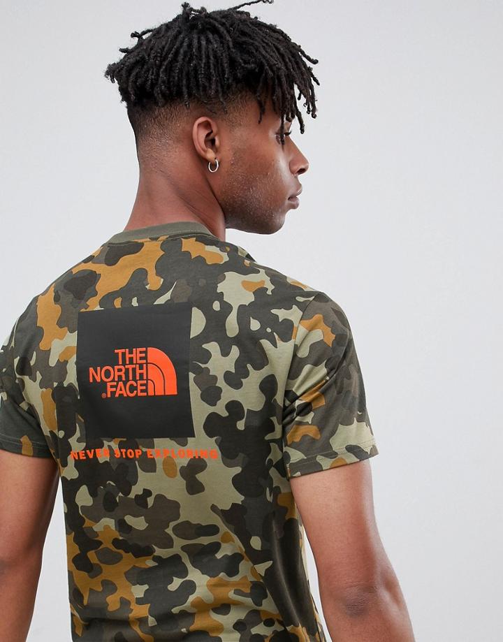 The North Face Red Box T-shirt In Macrofleck Print - Green