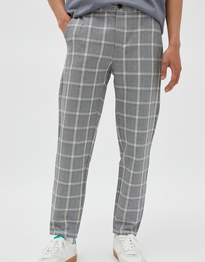 Pull & Bear Checked Pants In Gray-grey