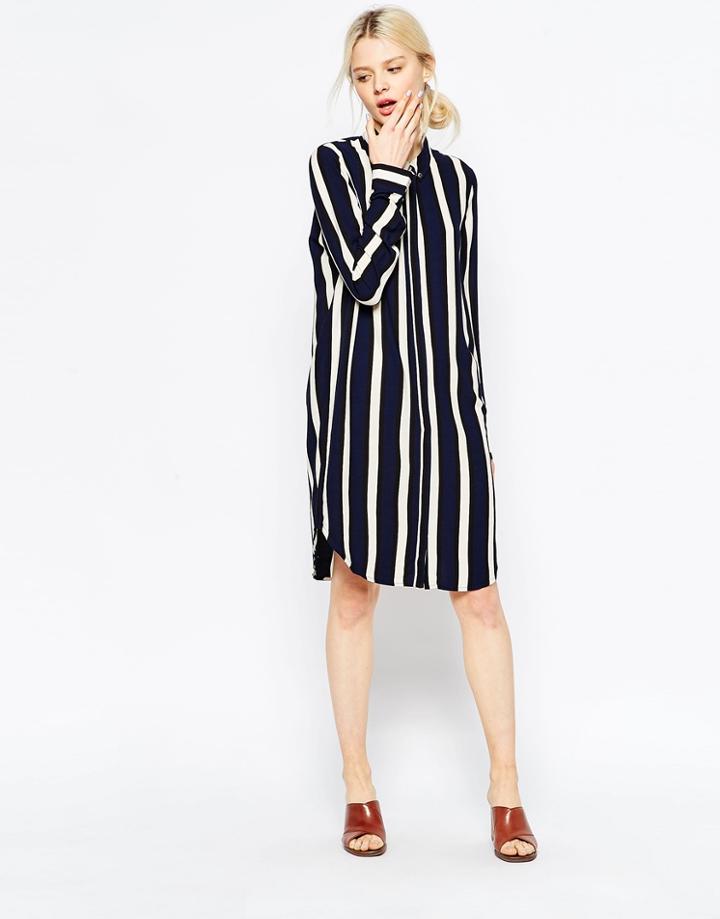Selected Nanina Striped Oversized Shirt - Navy