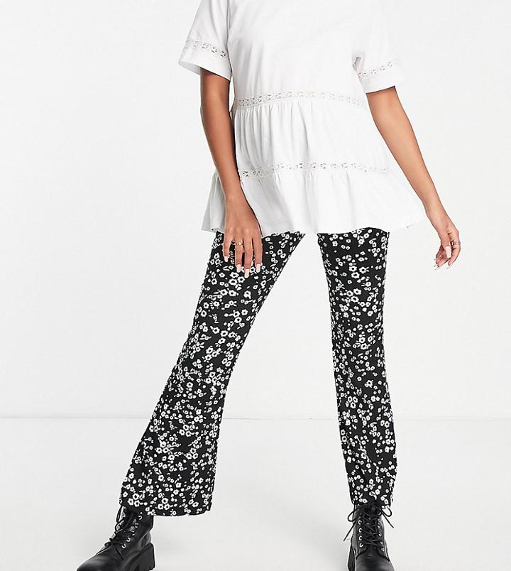 New Look Maternity Overbump Flared Pants In Black Floral