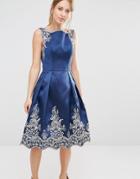 Chi Chi London Embroided Midi Dress With Premium Metallic Lace Hem