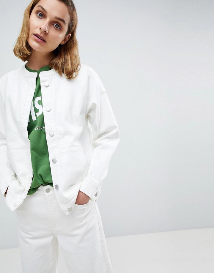 Moss Copenhagen Collarless Denim Jacket Co-ord - White