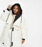 Sixth June Plus Oversized Techy Padded Jacket With Faux Fur Hood-neutral