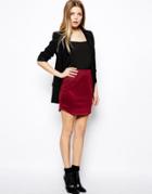 Asos Mini Skirt With Curved Hem In Texture - Red