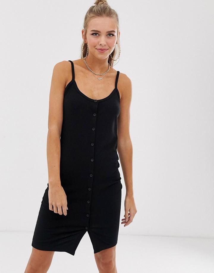 Noisy May Button Through Rib Cami Mini Dress-black