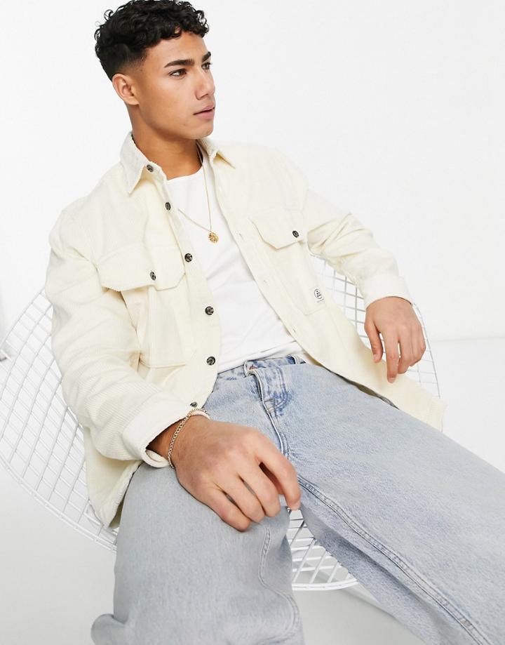 Topman Cord Overshirt In Ecru-neutral