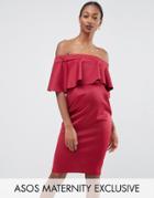 Asos Maternity Premium Satin Top Pencil Dress - Red