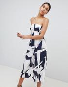Parallel Lines Bandeau Wide Leg Jumpsuit In Abstract Print - Multi