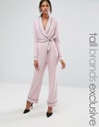 Lavish Alice Tall Wrap Belted Jumpsuit With Piping Detail - Purple